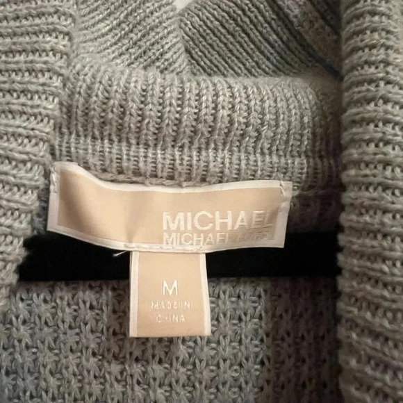 MICHAEL KORS Gray Waffle Knit Sweater Cowl Turtleneck Pullover Size Medium EUC - Picture 2 of 3